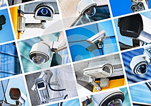 Collage of security camera and urban video