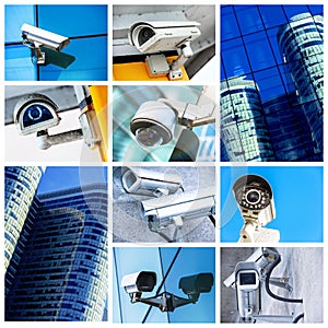 Collage of security camera and urban video