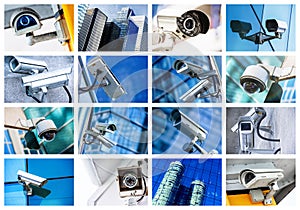 Collage of security camera and urban video