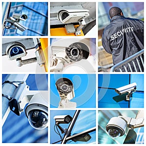 Collage of security camera and urban video