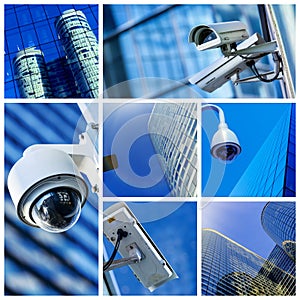 Collage of security camera and urban video