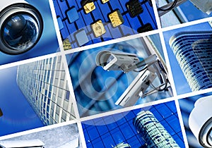 Collage of security camera and urban video