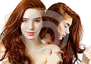 Collage of sensual redhead woman with beautiful long hair.