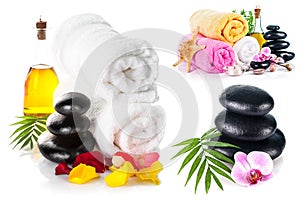 Collage set Spa still life with candle isolated on white