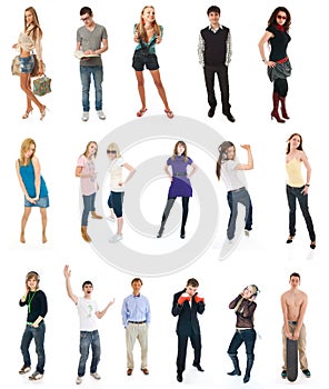 Collage from seventeen persons isolated on a white photo