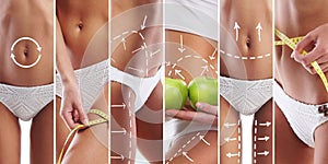 Collage of female bodies and fruits photo