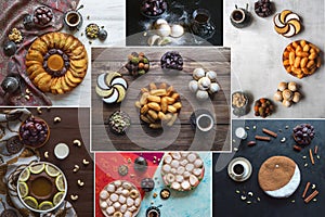 Collage showing Arabian sweets. Arabian cuisine. Ramadan food background.
