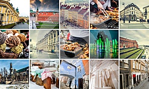 Collage of sights of Warsaw