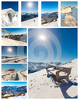 Collage of ski resort Bad Gastein,cableway in Austria, Land Salzburg