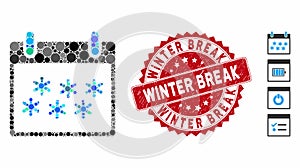 Collage Snow Calendar Day Icon with Scratched Winter Break Seal