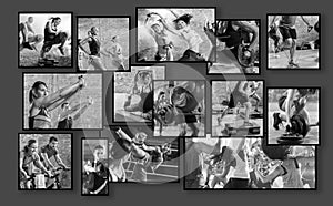 Collage of sport photos with people
