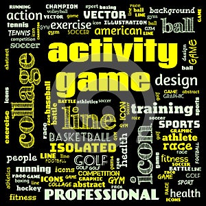 collage sports word cloud green background, all sports, this contain use as banner, painting, motivation, web-page, website