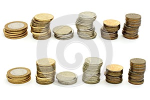 Collage of stacks of Russian coins