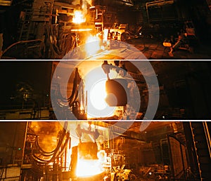 Collage of steel production in electric furnaces.