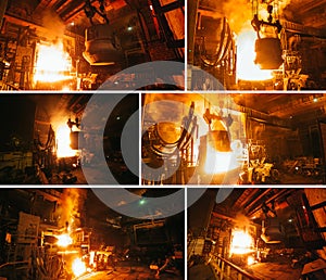 Collage of steel production in electric furnaces.