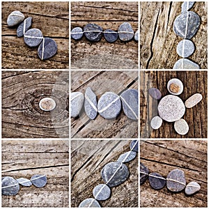 Collage of stones on wood