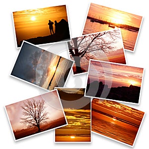 Collage of sunset images in white background