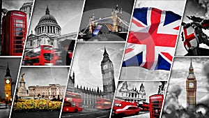 Collage of the symbols of London, the UK