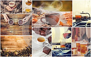 Collage of tea. Selective focus.