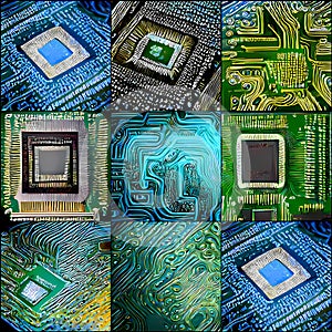 Collage of technology chip backgrounds