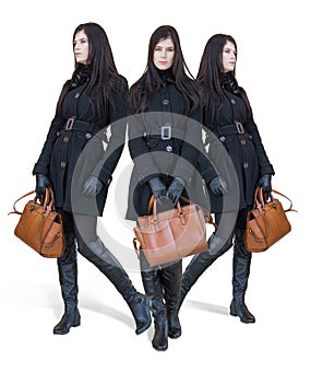 Collage with three business woman in black coat photo