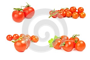 Collage of tomatoes isolated on white