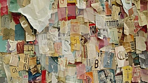 Collage of Torn Newspaper Clippings on Wall