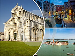 Collage of tourist photos of the Italy