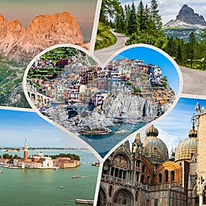 Collage of tourist photos of the Italy