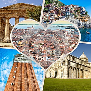 Collage of tourist photos of the Italy
