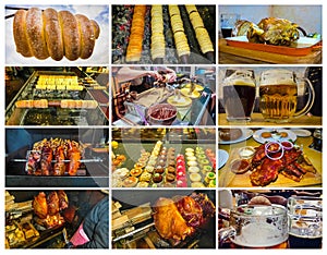 The collage about traditional Czech street food - trdelnik photo