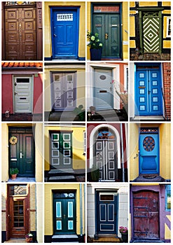Collage of traditional front doors Denmark