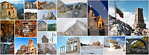 Collage of travel images - various landmarks of Bulgaria