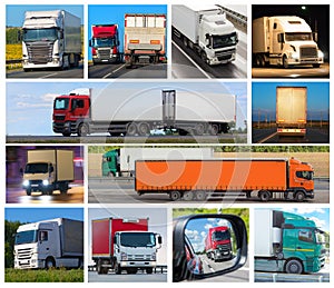 Collage Trucks delivering various cargoes