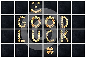 Collage of the uppercase letter - words GOOD LUCK