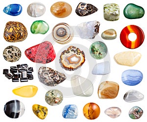 Collage from various agate natural gem stones