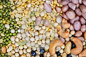 Collage various beans mix peas agriculture of natural healthy food for cooking ingredients - Set of different whole grains beans