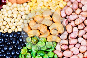 Collage various beans mix peas agriculture of natural healthy food for cooking ingredients Set of different whole grains beans and