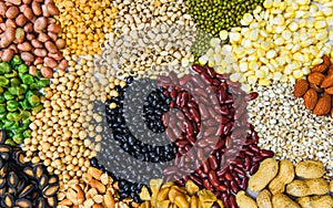Collage various beans mix peas agriculture of natural healthy food for cooking ingredients - Set of different whole grains beans
