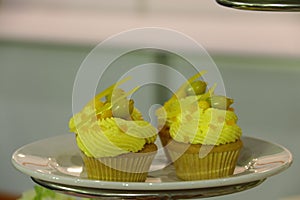 Collage of various cupcakes: vanilla in decorative cup