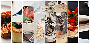 Collage of various delicious sweets and desserts