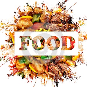 Collage of various food products on background