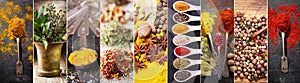 Collage of various herbs and spices photo