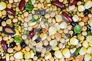 Collage various mix beans peas agriculture of natural healthy food for cooking ingredients - different whole grains mixed beans