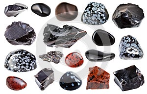 Collage from various Obsidian mineral gem stones