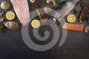 Collage of Various Seafood Items From a Fishmonger or Fish Market