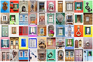 Collage of various windows, doors and door handles