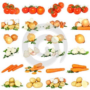 Collage of vegetables . Isolated