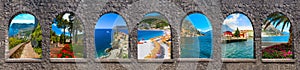 Capri, beautiful and famous island in the Mediterranean Sea Coast, Naples. Italy. Collage photo