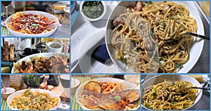 Collage of views of different varieties of italian pasta